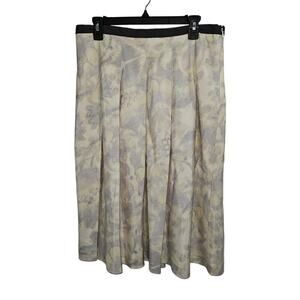 Anne Klein Womens Pleated Silk Abstract Watercolor Skirt Below Knee. Size 12